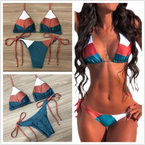 2020 New Ladies Swimwear Sexy Bikini Bandage Backless Beachwear Swimsuit Push-ups Swimsuit Women Brazilian Patchwork Biquini S~L