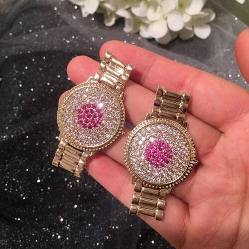 New Hyperbole Luxury Watch Earrings 925 Silver Needle Full Pave Top CZ Crystals Dial Gold Tone Stud Earrings For Women Jewelry
