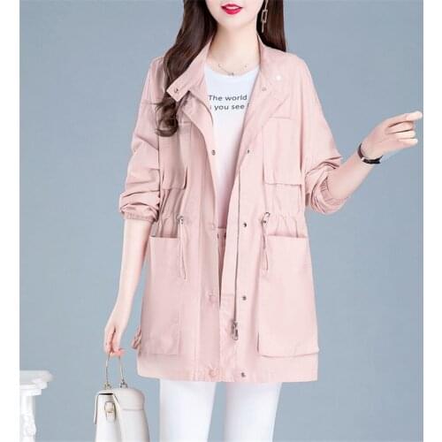 Autumn Womens Trench Coat 2021 New Solid Pocket Drawstring Mid Long Overcoat Loose Plus Size 4XL Female Windbreakers Basic Coat