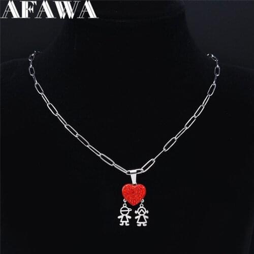 Love Heart Boy Girl Red Crystal Stainless Steel Choker Necklaces Men/Women Silver Color Chain Necklaces Jewery chaine NXS01