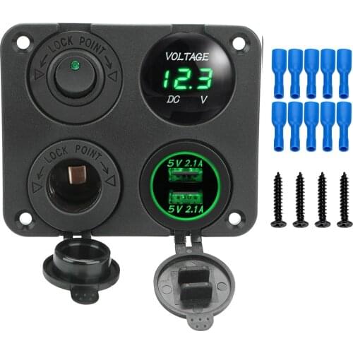 4 In 1 Switch Panel 12V Cigarette Lighter Dual USB Charger ON-OFF Switch With Rocker Switch Waterproof Digital Voltmeter