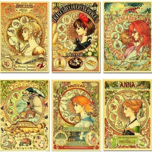 Hayao Miyazaki Animation Characters Poster/Wall Decor/Decorative Painting/Bar Poster/Kraft Paper/Retro Poster