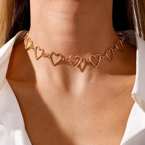 Romantic Heart Chains Chokers Necklace for Women Gold Silver Color Clavicle Chain Necklace Fashion Party Jewelry Gift