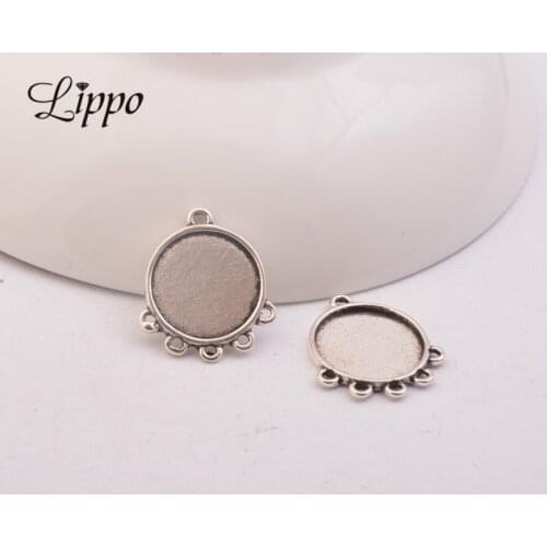 30pcs Antique Silver 14mm Cabochon Base Earrings Drop Earrings Connectors Round Hanging Ear