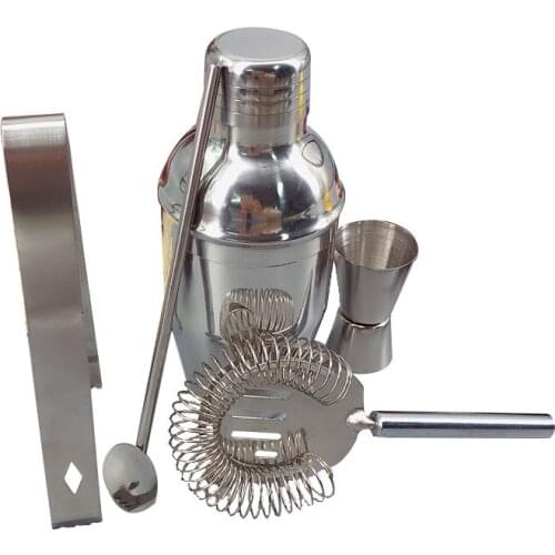 New Arrivals 2020 Cocktailshaker Bar Set 350ml Shiny Stainless Steel Cocktail Shaker Set 5PCS Whiskey Decanter Set Cocktail Kit