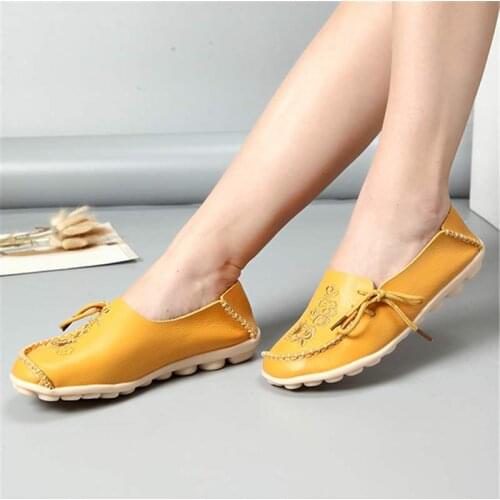 NIS Women Leather Flats Shoes Woman Floral Print Spring Summer 2019 Casual Loafers Slip-on Sneakers Driving Flats Ladies Shoes