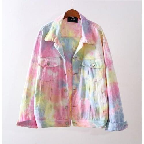 European Denim Jacket Women 2020 Autumn Design Gradient Color Tie-Dye Hole Short Jeans Coat Women Fashion Harajuku Jacket H522