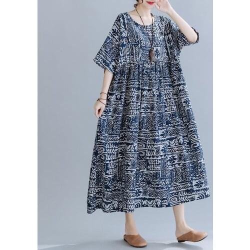 Print Floral Vintage Dress 2021 New Arrival Short Sleeve Loose Summer Dress Plus Size 5XL 6XL Women Long Maxi Casual Dress