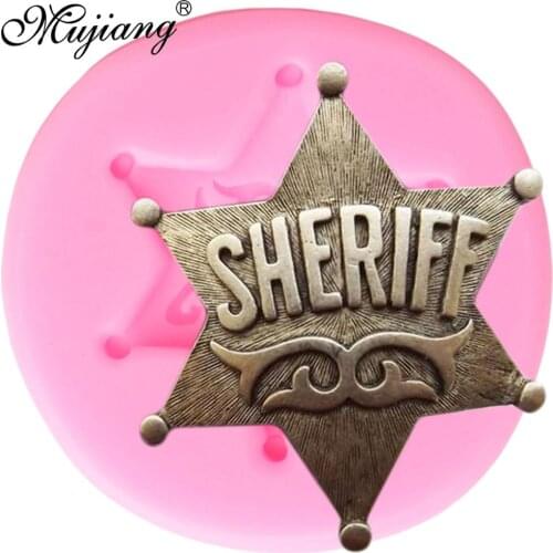 Sheriff Badge Silicone Molds Cookie Baking Fondant Mold DIY Baby Birthday Cake Decorating Tools Clay Candy Chocolate Moulds