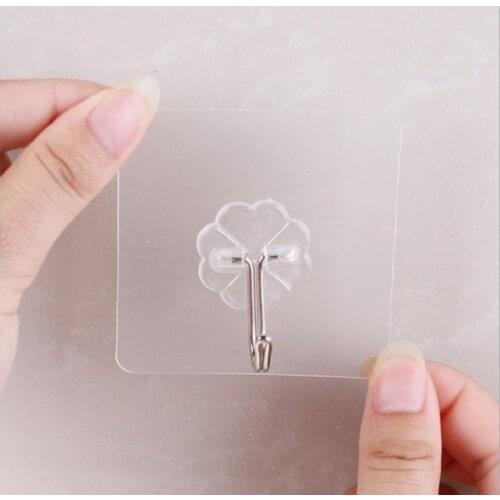 1pcs Wall-mounted Nail-free Seamless Hook Transparent Strong Self Adhesive Door Wall Hangers Towel Mop Handbag Holder Hook
