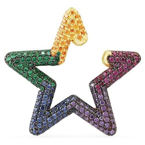SLJELY 2020 New Fashion 925 Sterling Silver Rainbow Star Ear Bone Cuff Sliding Multicolor Zircon Star Clip Earring 1pc for Women