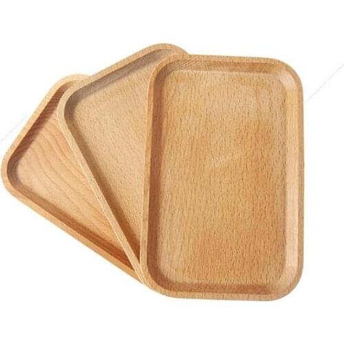 30pcs/lot Solid Beech Wood Rectangular Dinner Plate Western Food Rectangular Round Corners Snack Dessert Serving Tray