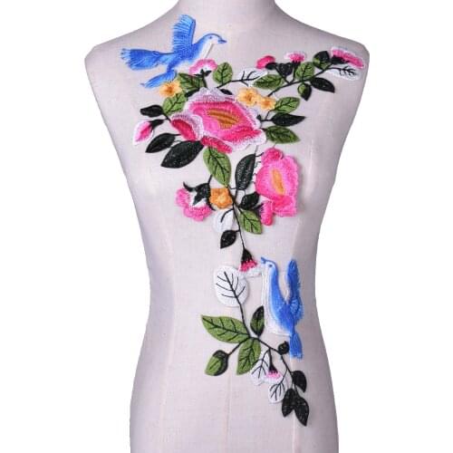 3D Rose Flower Bird Embroidery Patches For Clothes Parches Para La Ropa Applique Embroidery Patches For Cheongsam