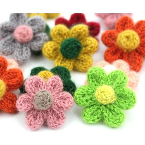 9Pcs 4cm Handmade Woolen Yarn Flowers Padded Appliques For Crafts Babys Headwear Hairpin Deco Ornament Accessories Wholesale