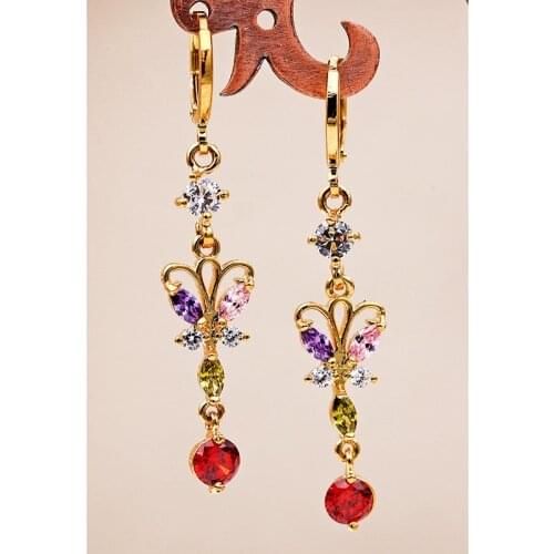 Bohemian Earrings For Women Ethnic Indian Jewelry Dangle Earrings Butterfly Zircon Gold Earrings OBS2100