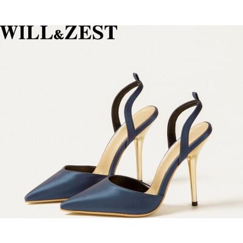 WILL&ZEST Blue Stripper Stilleto High Heels Designer Sandals Fashion Summer Chain Heels Sexy 2021 Female Party Gold Sandals
