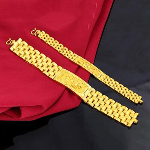 Dragon Pattern Yellow Gold Filled Men Bracelet Cool Hip Hop Wrist Link Width Chain