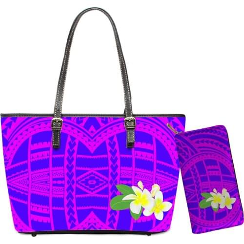 Hawaii Leather Handbags Set For Women Polynesian 2pcs Set Luxury Shoulder Bag And Purse Tribe Floral Ladies Handbags Sac Femme