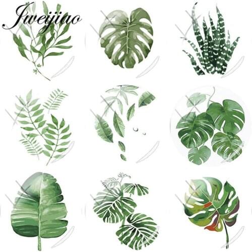 JWEIJIAO Green plant Turtle leaf Bird of paradise leaves Round DIY Glass Cabochon Dome Photo Demo Flat Back Making Findings