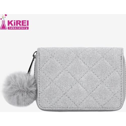 Heart-shaped laser environmental protection PU short zero wallet plush sequin multi-card hand grab bag