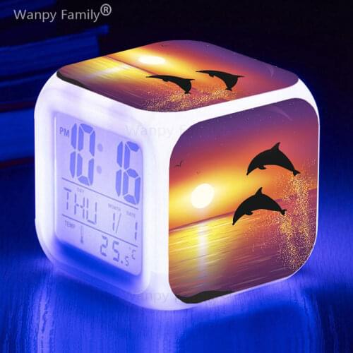 Ocean Jaws Alarm Clock 7 Color LED Glowing Digital Alarm Clock For Kids room Multifunction Night Light Electronic Watches Clock