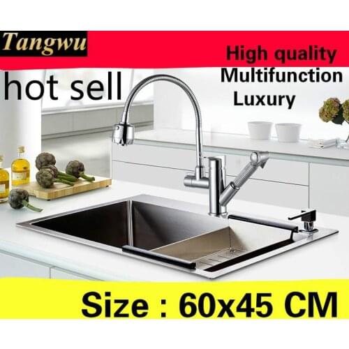 Free shipping Home high capacity kitchen manual sink single trough wash vegetables multifunction 304 stainless steel 600x450 MM