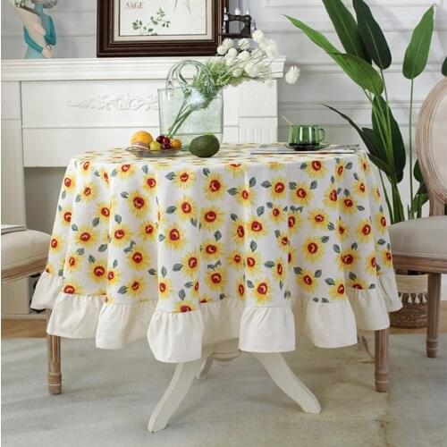 European-Style Fashion Small Fresh Flower Ruffled Printed Tablecloth Cotton And Linen Washable Round Party Table Tablecloth
