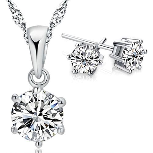 Hot Sale Wedding Jewelry Set Austria Crystal Stud Earrings Necklace 925 Sterling Silver Pendant Necklace
