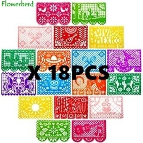 New Party Decorations 18/9pcs Picado Papel Banner Felt Large Mexican Fiesta Banners Fiesta Mexican Day of The Dead Banner