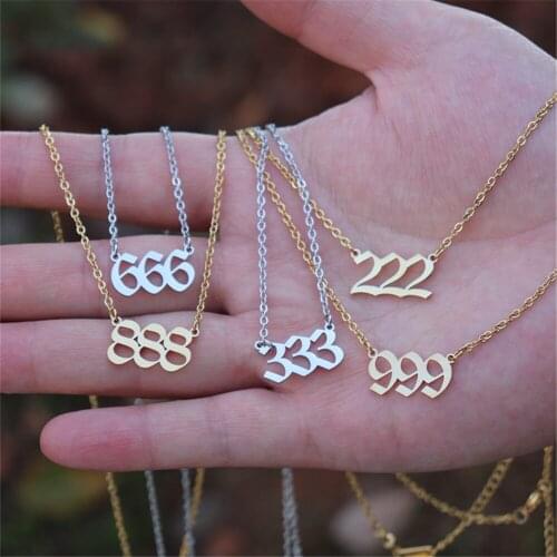 Evil Number Necklace For Women And Men Stainless Steel Old English Jewelry 222 555 444 666 Pendant Necklace