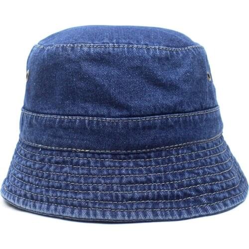 Denim Solid Bucket Hat Fisherman Hat Outdoor Travel Sun Cap Hats for Men and Women 395