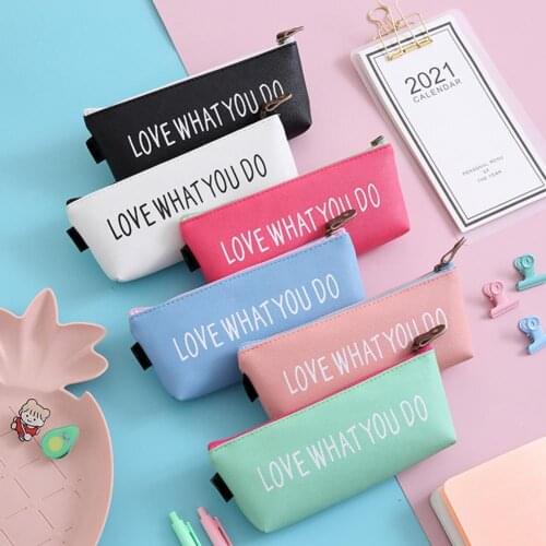 Pencil Bags Student Zipper Letter Pattern Simple Faux Leather Pencil Case Pen Bag Stationery Pencil Bags