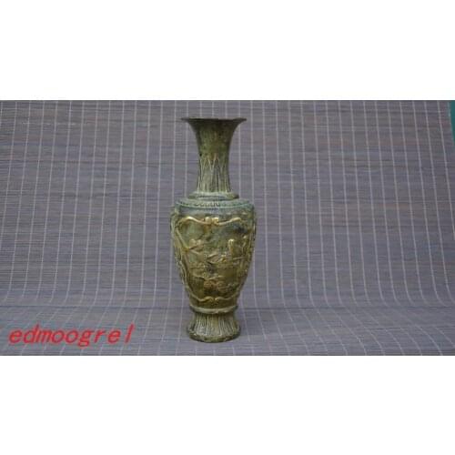 Rare Old Qing Dynasty Bronze gold-filled vase,Carved ornaments,Handmade crafts,collection& adornment,free shipping