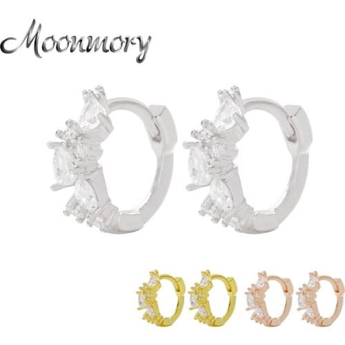 Moonmory Fine Jewelry 925 Sterling Silver Triangle Crystal Huggies Hoop Earring For Women Silver 925 Wedding Circle Hoop Earring