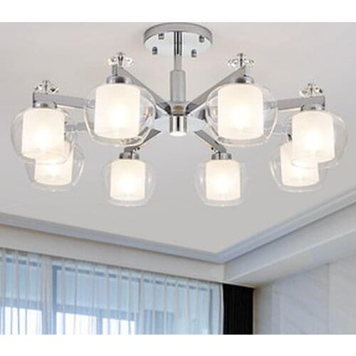 Modern Chrome Metal Led Chandeliers Lighting Living Room Glass LampShade Led Pendant Chandelier Lights Hanging Lamp For Bedroom