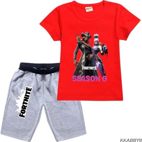 Fortnite Cartoon Printing T Shirt Children Tracksuits For Girls Boys Sport Suit Costume Tops Pants Clothing Set Summer