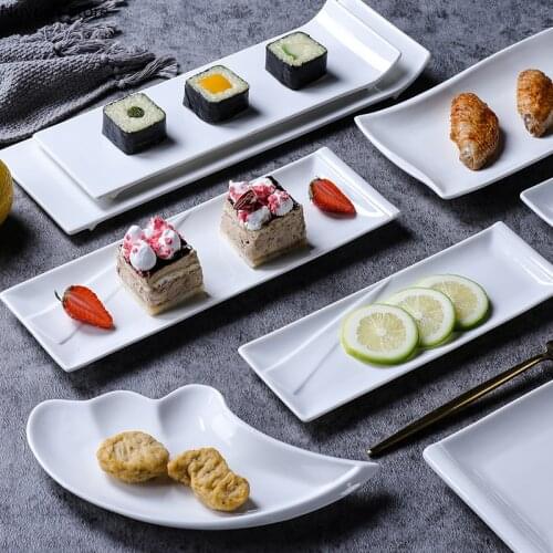 Sushi Plate White Ceramic Long Japanese Sweetheart Plate Small Plate Afternoon Tea Dessert Plate Ceramic Rectangular Cake Plate