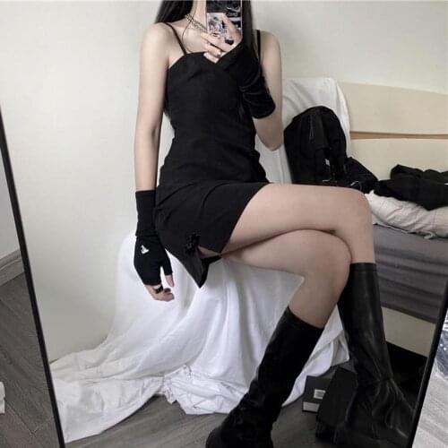 Dark Retro Chinese Style Girl Improved Cheongsam Buckle Sexy Slimming Strap Dress Short Skirt for Women Summer lolita dress