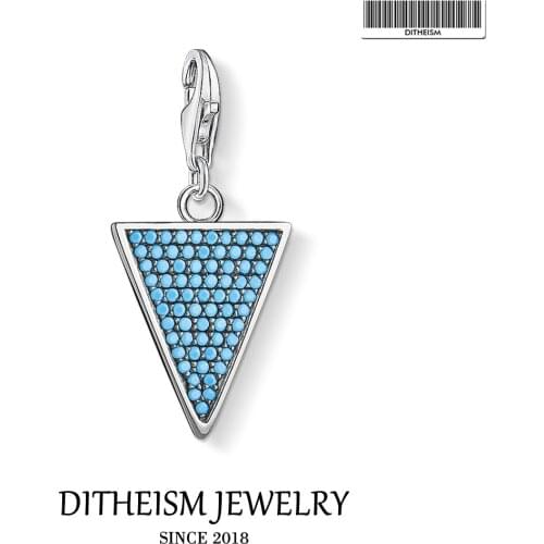 Triangle Blue Charms Pendant,2019 Europe Summer Jewelry 925 Sterling Silver Classic CZ Pave Gift For Women Men Fit Bracelet