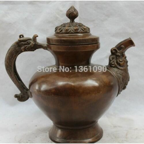 Xd 00869 9 Chinese Dynasty palace Bronze Dragon handle lotus flower Wine Tea Pot Flagon