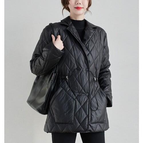 Women Casual Quilted Coats New Arrival 2020 Winter Vintage Style Turn-down Collar Female Female Thick Warm Black Jackets S2777