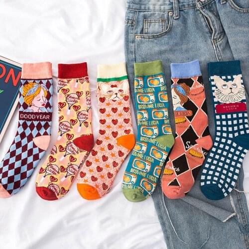 Womens New Japanese High-tube Trendy Socks Lolita Cotton Mid-tube Cute Cartoon Socks