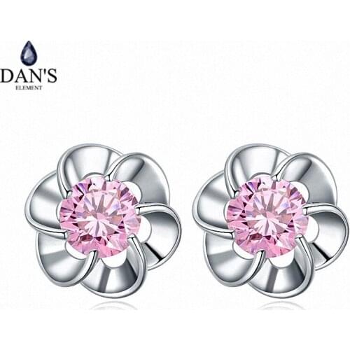 DANS Real Big Brand AAA Zirconia Simple Micro Inlays Fashion Stud Earrings for Women Flower 110475Pink