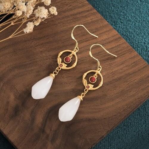 Elegant Flower Chinese Ethnic Earrings for Women Vintage Statement Earrings Hanging Womens Accessories Flower Gift M4