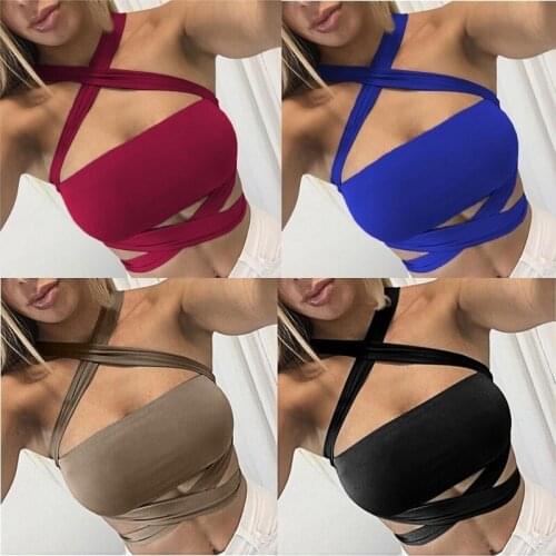 Halter Bandage Crop Tops Women Y2K Tank Tops Summer Sexy Criss Cross Plus Size Camisole White Bustier Corset Tops Beach ClubWear