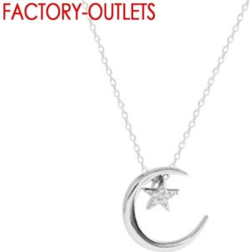 Romantic Sparkling Moon And Star Shape Love Pendant Necklace Authentic 925 Sterling Silver For Women Girls Birthday Fine Jewelry