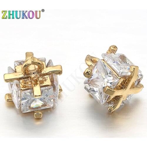7*7mm Brass Cubic Zirconia Charms Pendants Links, Mixed Color, Hole: 1mm, Model: VD250