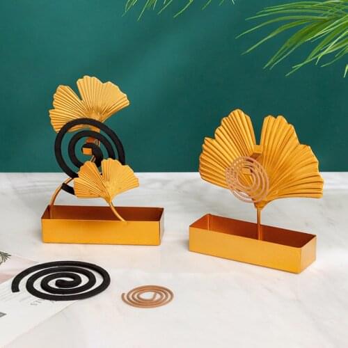1PC Nordic Style Mosquito Coil Holder Ginkgo Leaf Incense Stand Golden Mosquito Repellent Incenses Rack Plate Home Decoration