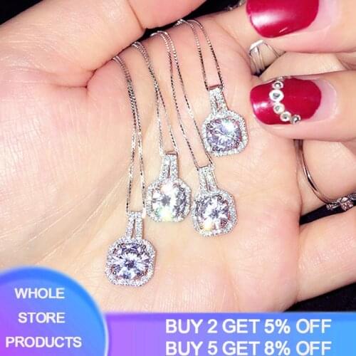 100% Original 925 Solid Silver Super Shining 7mm 1.5ct Lab Diamond Pendant Necklaces For Women Bridal Silver 925 Jewelry Gift