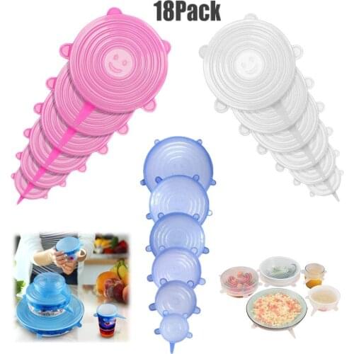 18pcs/Set Silicone Stretch Lids Reusable Airtight Food Wrap Covers Keeping Fresh Seal Bowl Stretchy Wrap Cover Microwave Sealed
